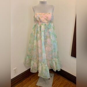 Selkie Maison Armory Floral Whipped cream strapless dress Midi Pastel Tie Dye